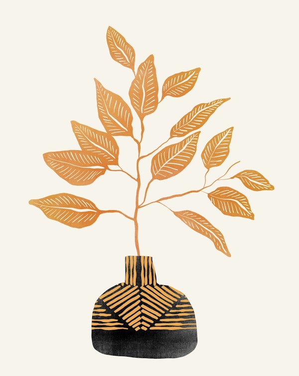 Golden Leaf Vase Art