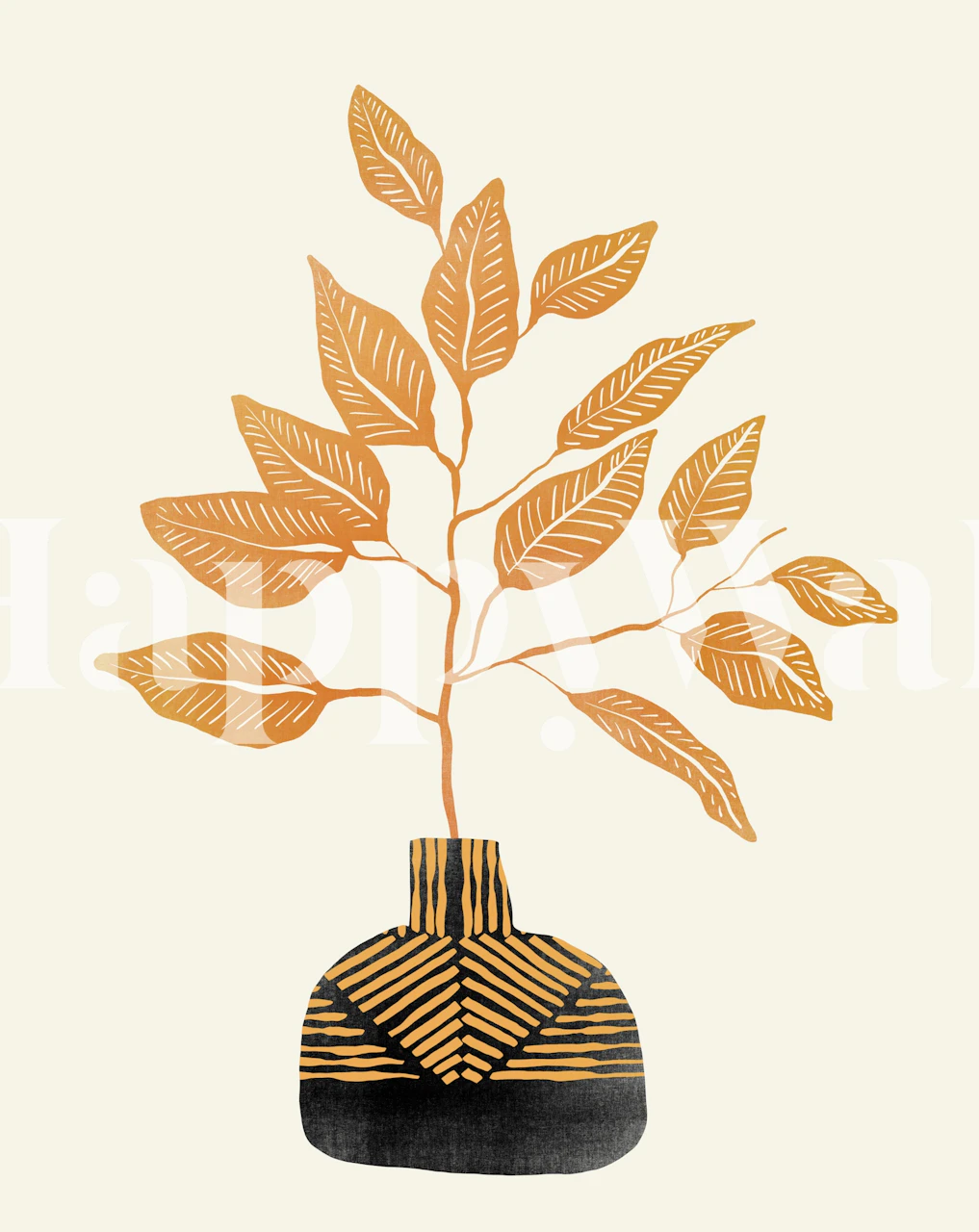 Golden Leaf Vase Art tapetti huoneessa