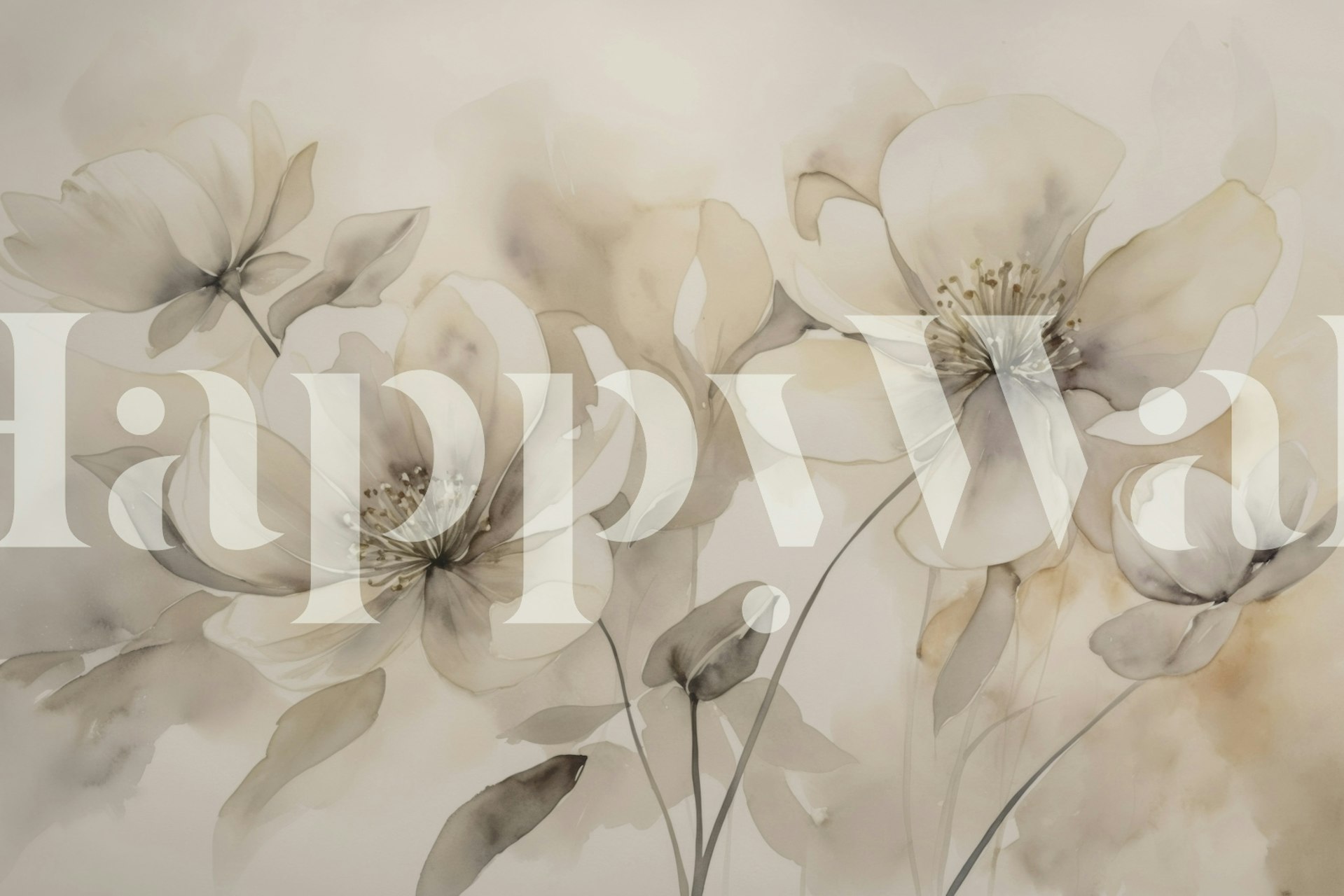Floral wallpaper with soft cream and beige tones in a watercolor style