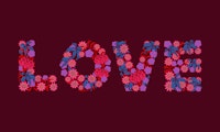 Flowered Love Floral Letters Red Horizontal carta da parati