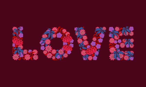 Flowered Love Floral Letters Red Horizontal