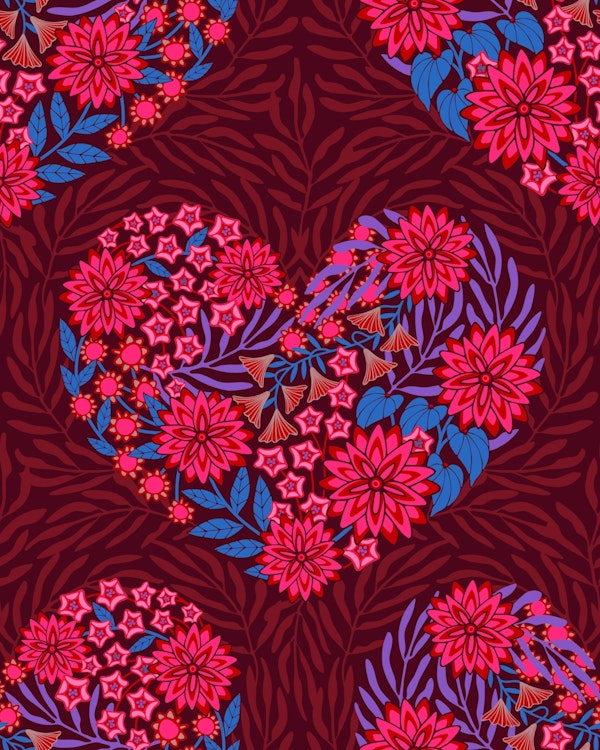 Flowered Heart Love Floral Pattern Red