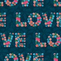 Flowered Love Floral Lettering Pattern Blue wallpaper