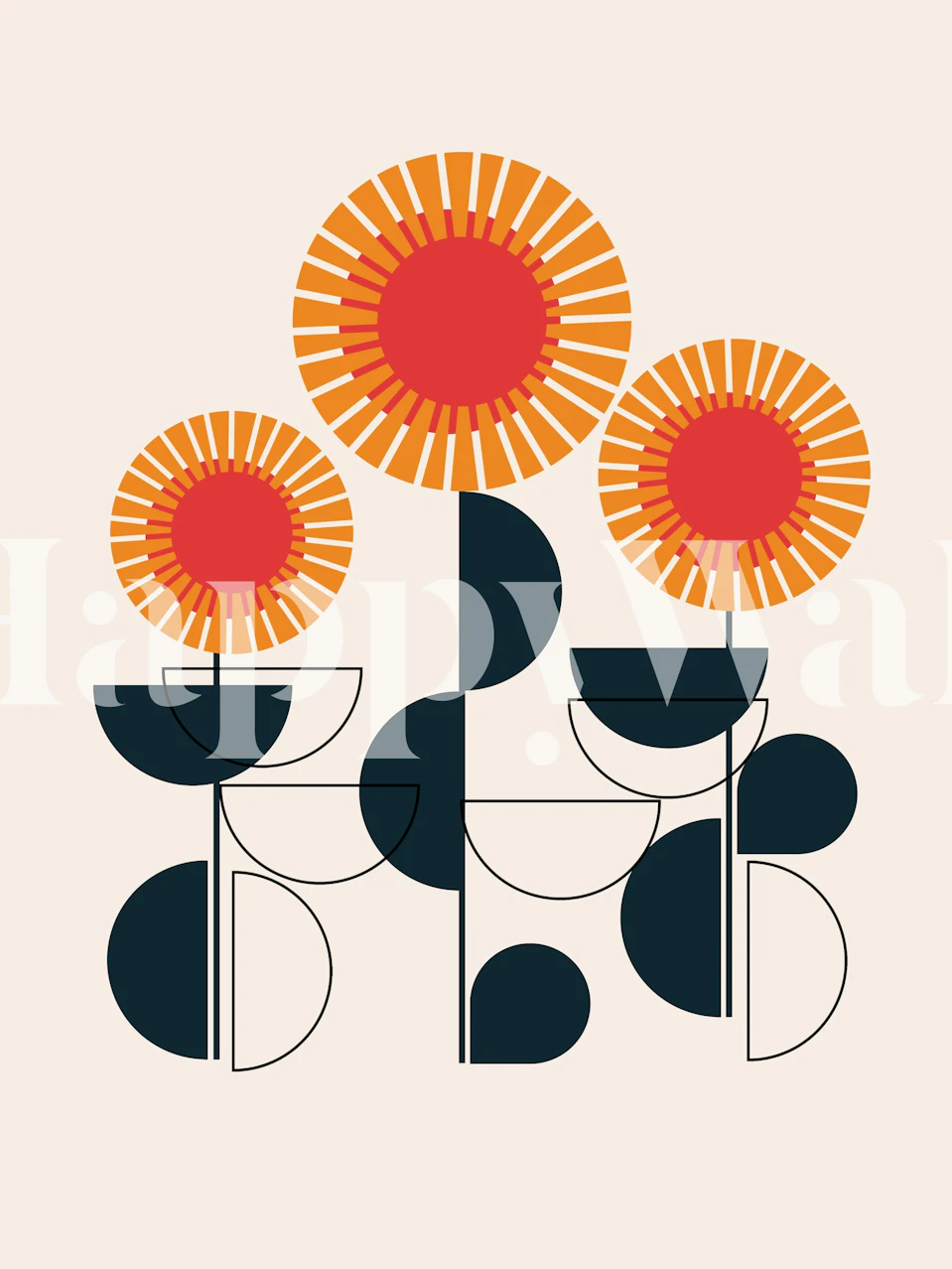 Bauhaus Three Sunflowers tapet i et rum