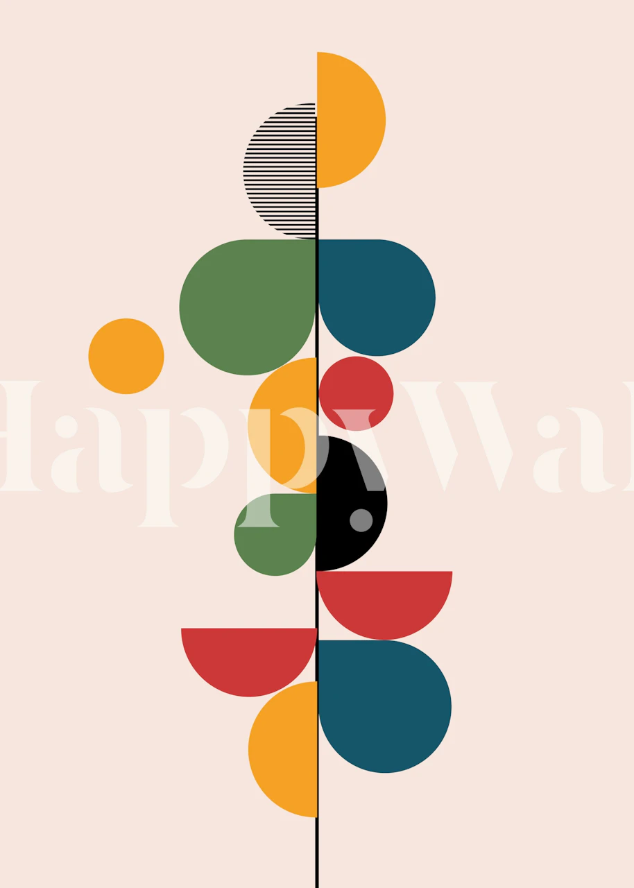 Geometric shapes in vibrant colors: blue, red, green, yellow, black wallpaper