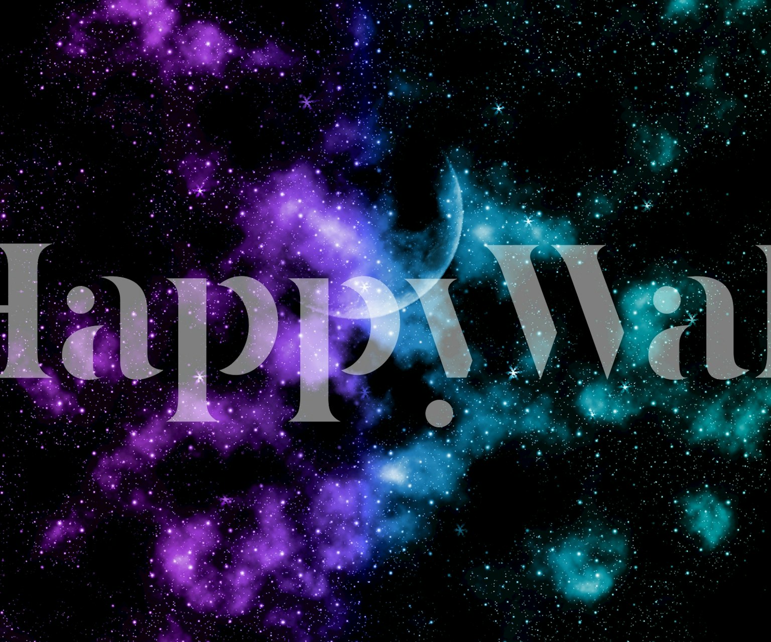 Purple and teal galaxy with a crescent moon wallpaper