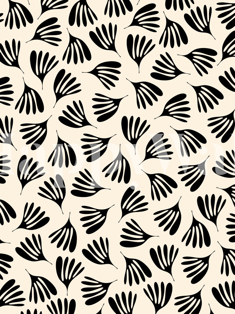 Black floral leaf pattern on cream background wallpaper