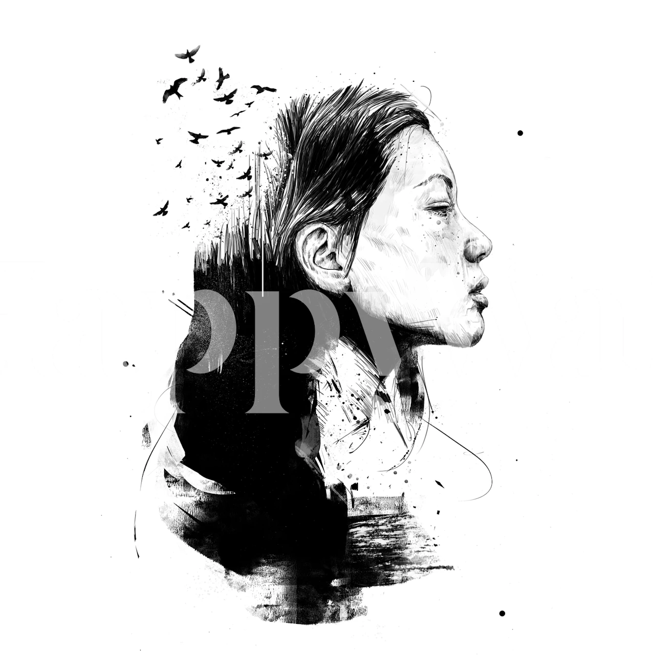 Abstract portrait design in black and white wallpaper