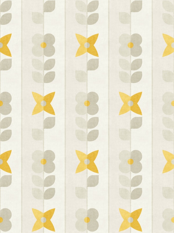 Mod Meadow on Pinstripes - sunshine yellow