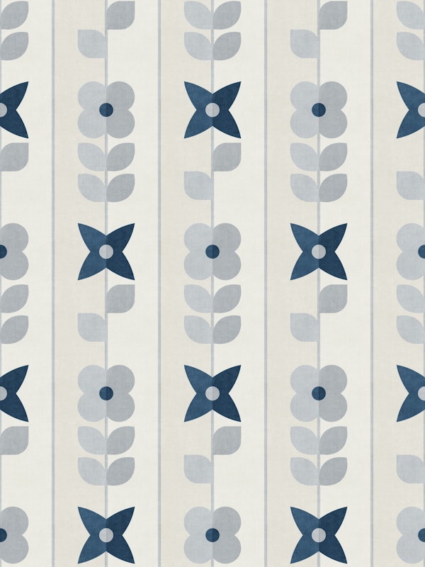 Mod Meadow on Pinstripes - navy blue