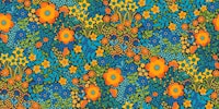 Summer Flower Garden - Orange and Navy blue wallpaper