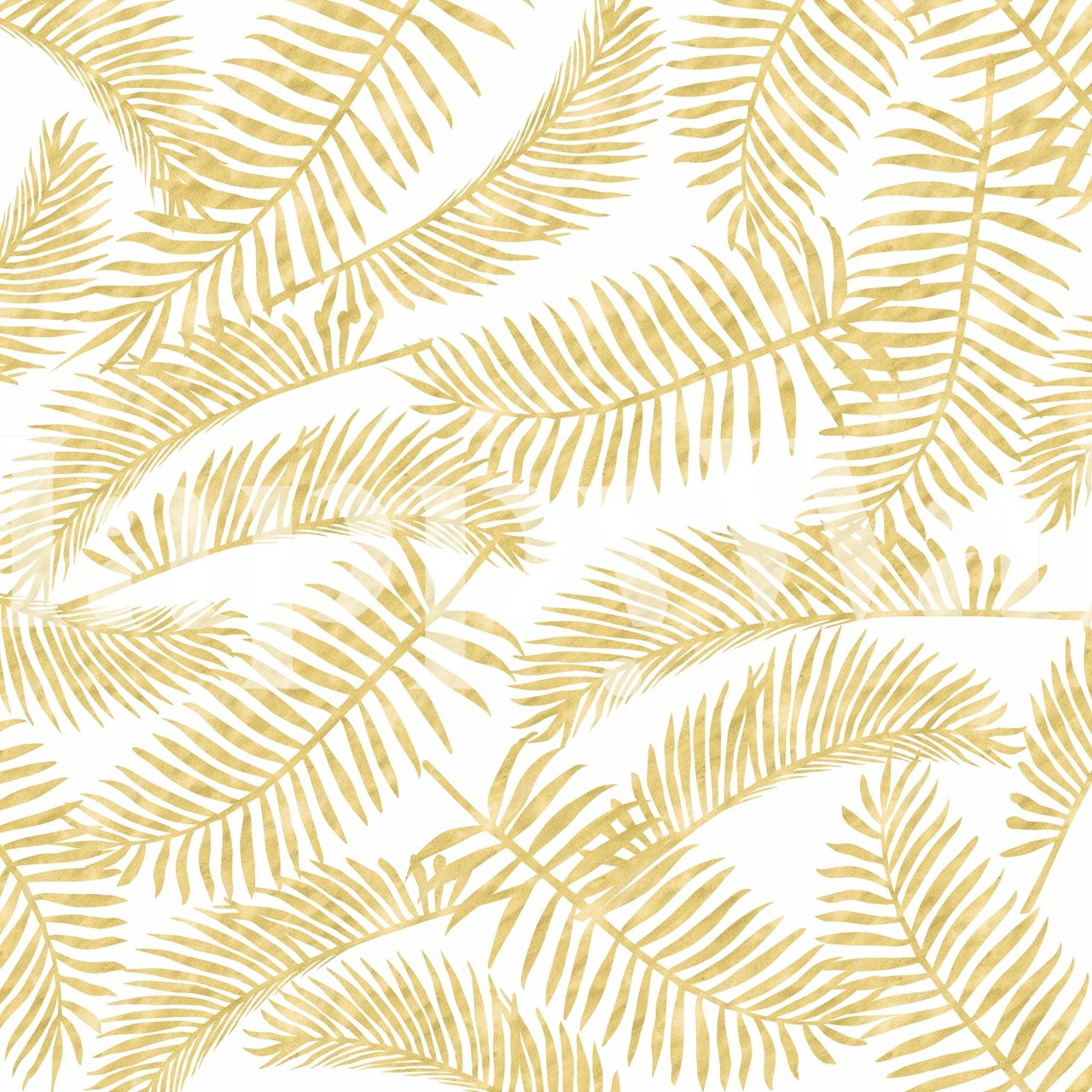 Golden palm leaf pattern on white background wallpaper