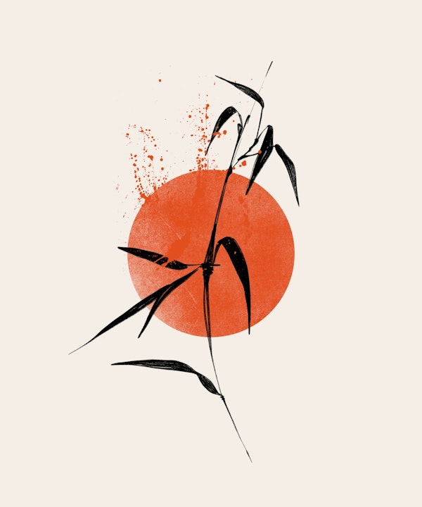 Red Sun and Bamboo Art