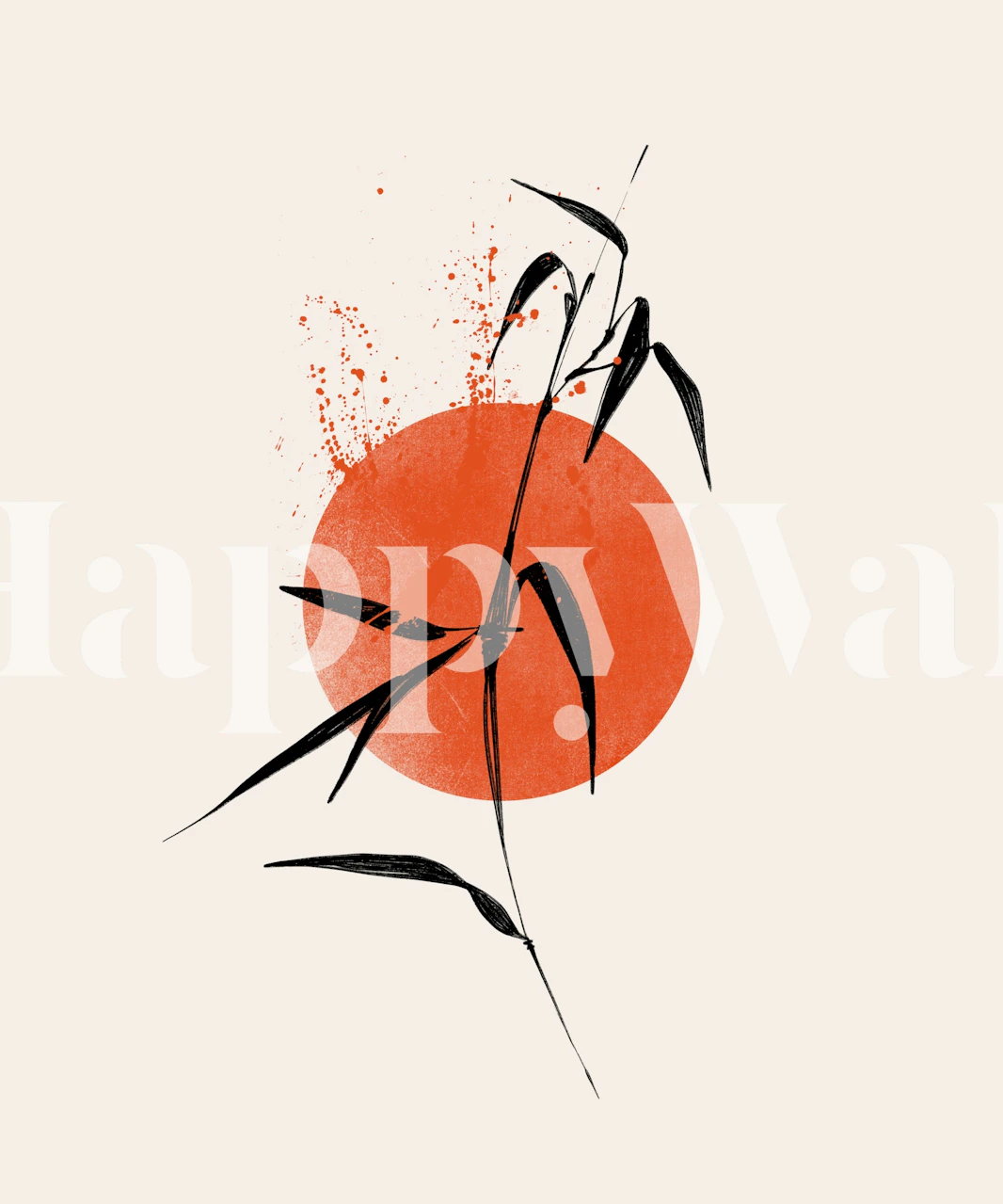 Red Sun and Bamboo Art wallpaper in a room