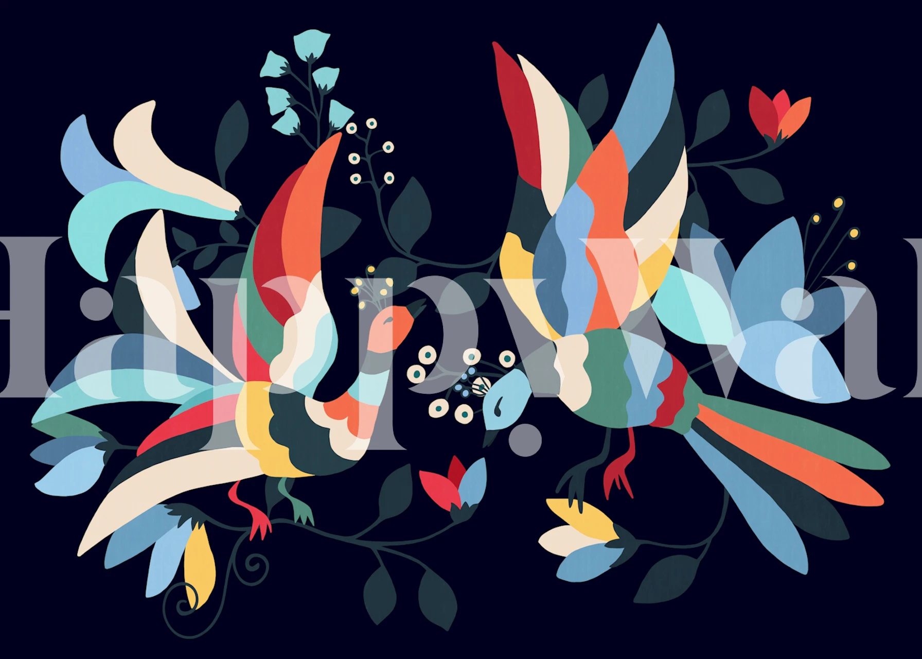 Vibrant Love Birds tapet presentert i et rom