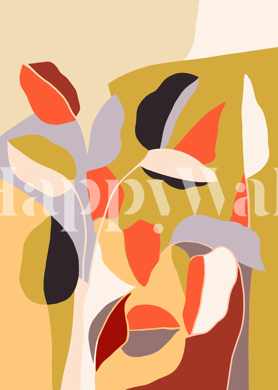 Tapeta Warm Tones Foliage w pokoju