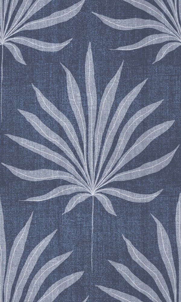 Refined Boho Coastal Palm Frond Denim Blue