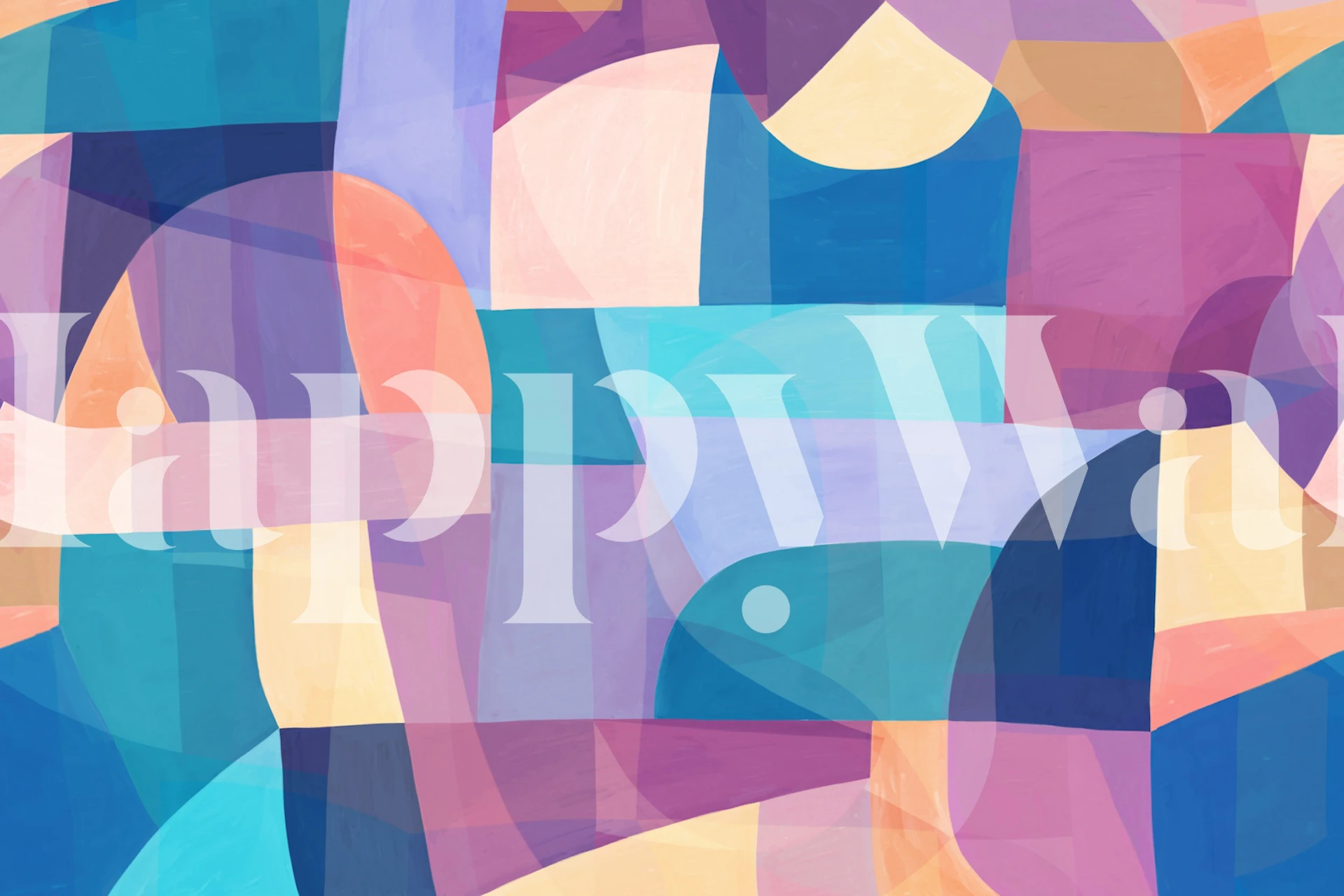 Colorful geometric shapes in blue, pink, and beige wallpaper