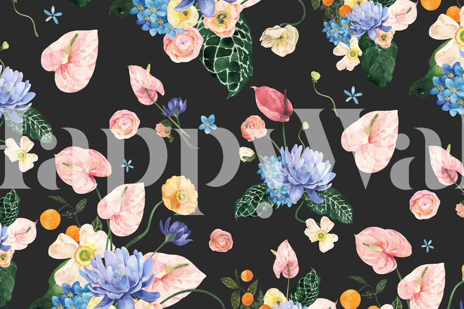 Dreamy Tropical Flowers tapetti huoneessa