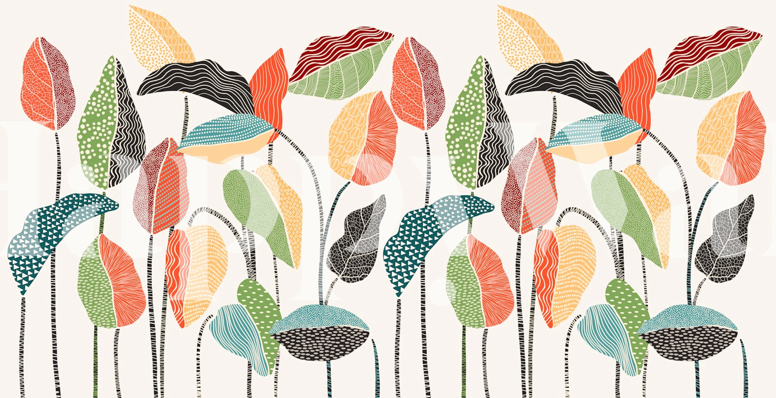 Leaf Carnival behang in een kleurenrijke kamer
