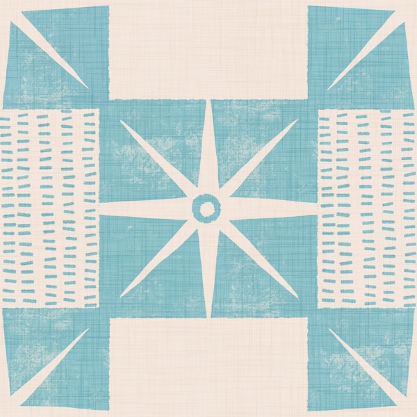 Retro Starburst Block - Minimal Mid Mod Blue