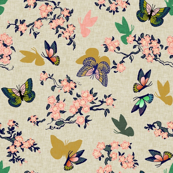 Beige Floral Chinoiserie