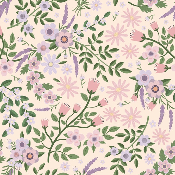 Summer Lavender and Daisies - lilac peach