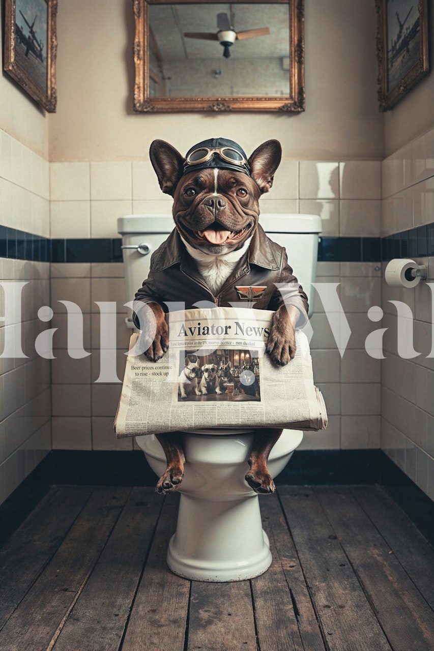 Aviator Bulldog Relaxation on the Toilet Tapete