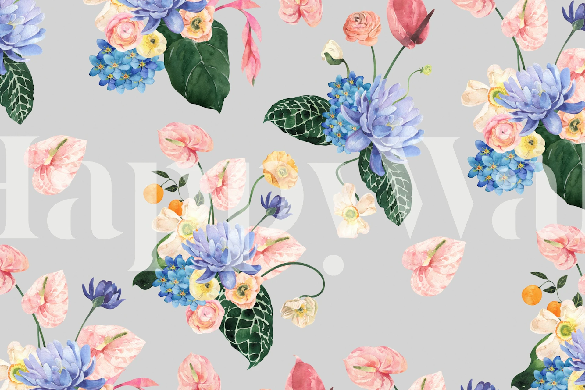 Watercolor floral wallpaper in a room