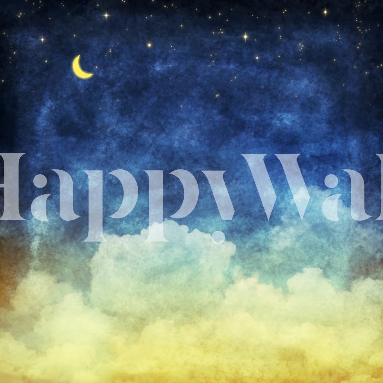 Dreamy night sky wallpaper with clouds and crescent moon, blue gradient