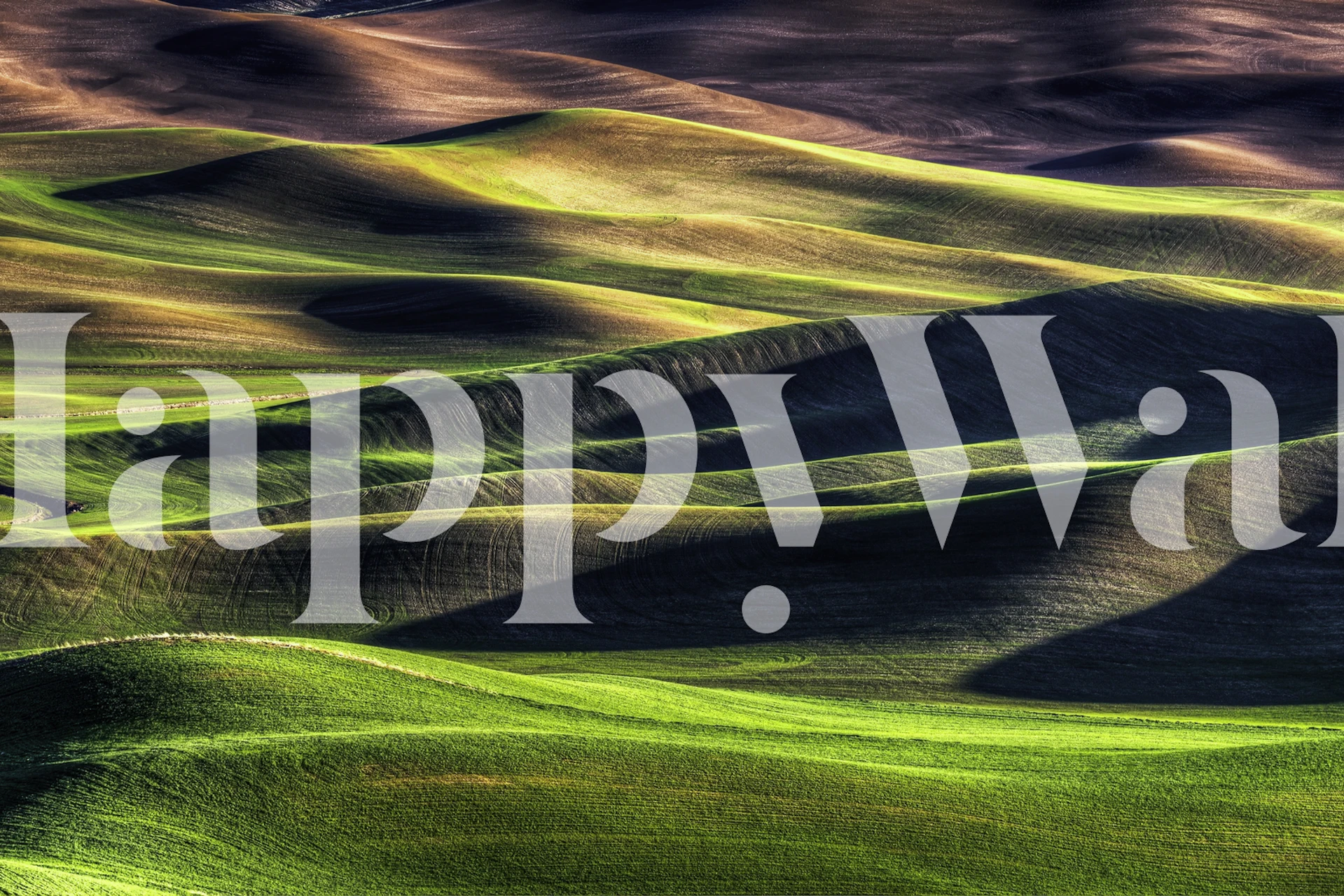 Nature-inspired Spring Palette wall mural with vibrant green shades and gentle rolling hills.