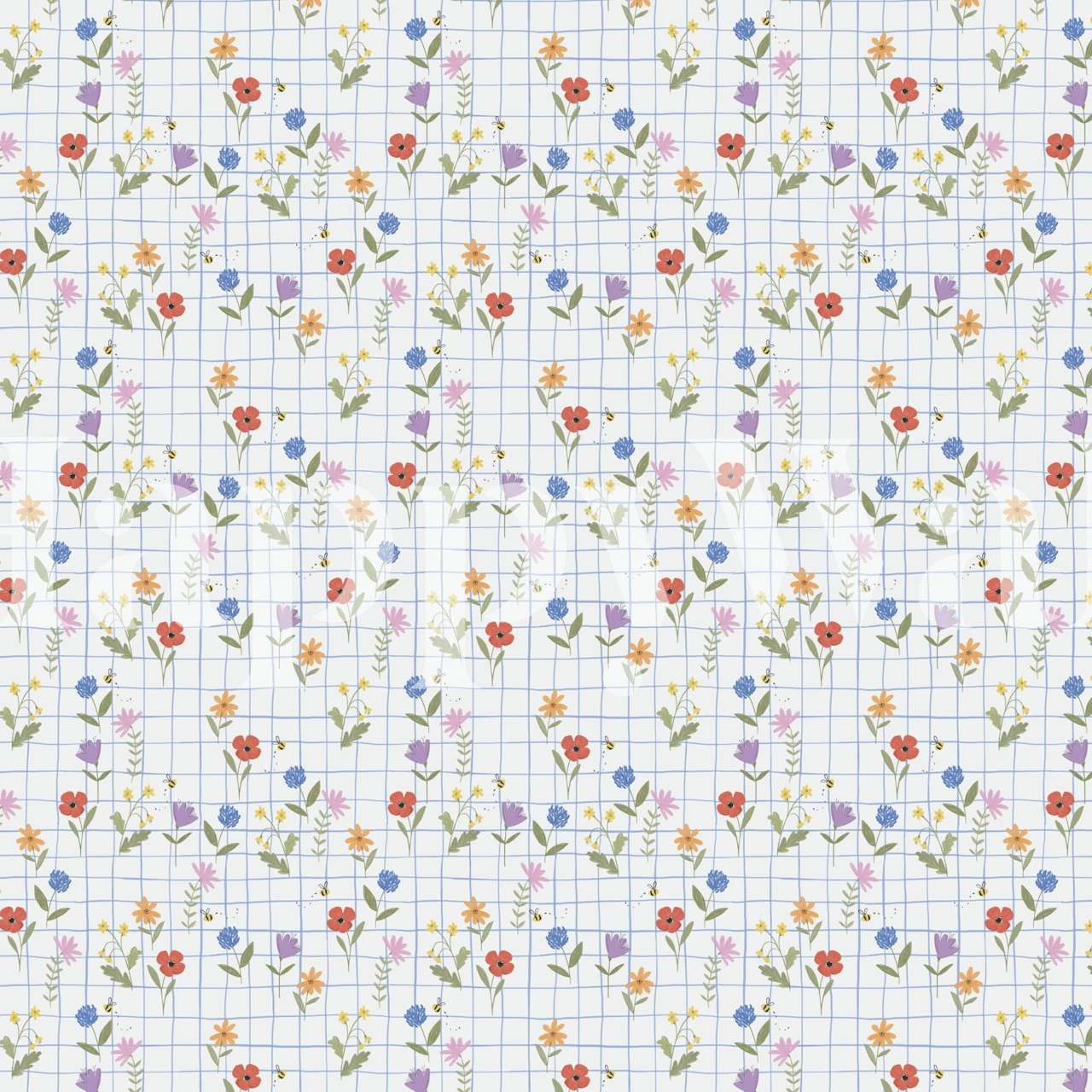 Wildflower pattern on checkered background in pastel colors wallpaper