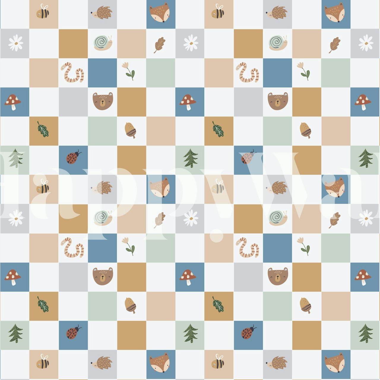 Cute checks wallpaper mit woodland creatures