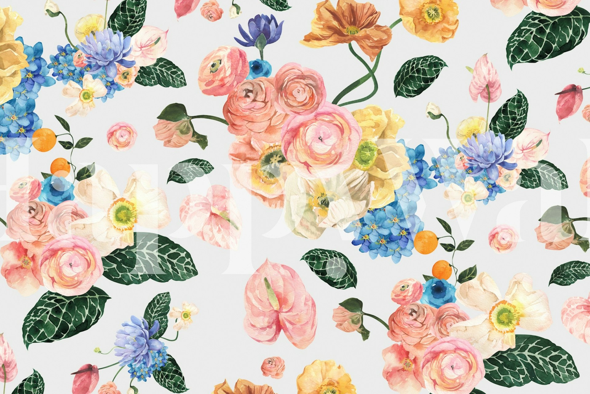 Vibrant Bloom Watercolor papel de parede em um quarto