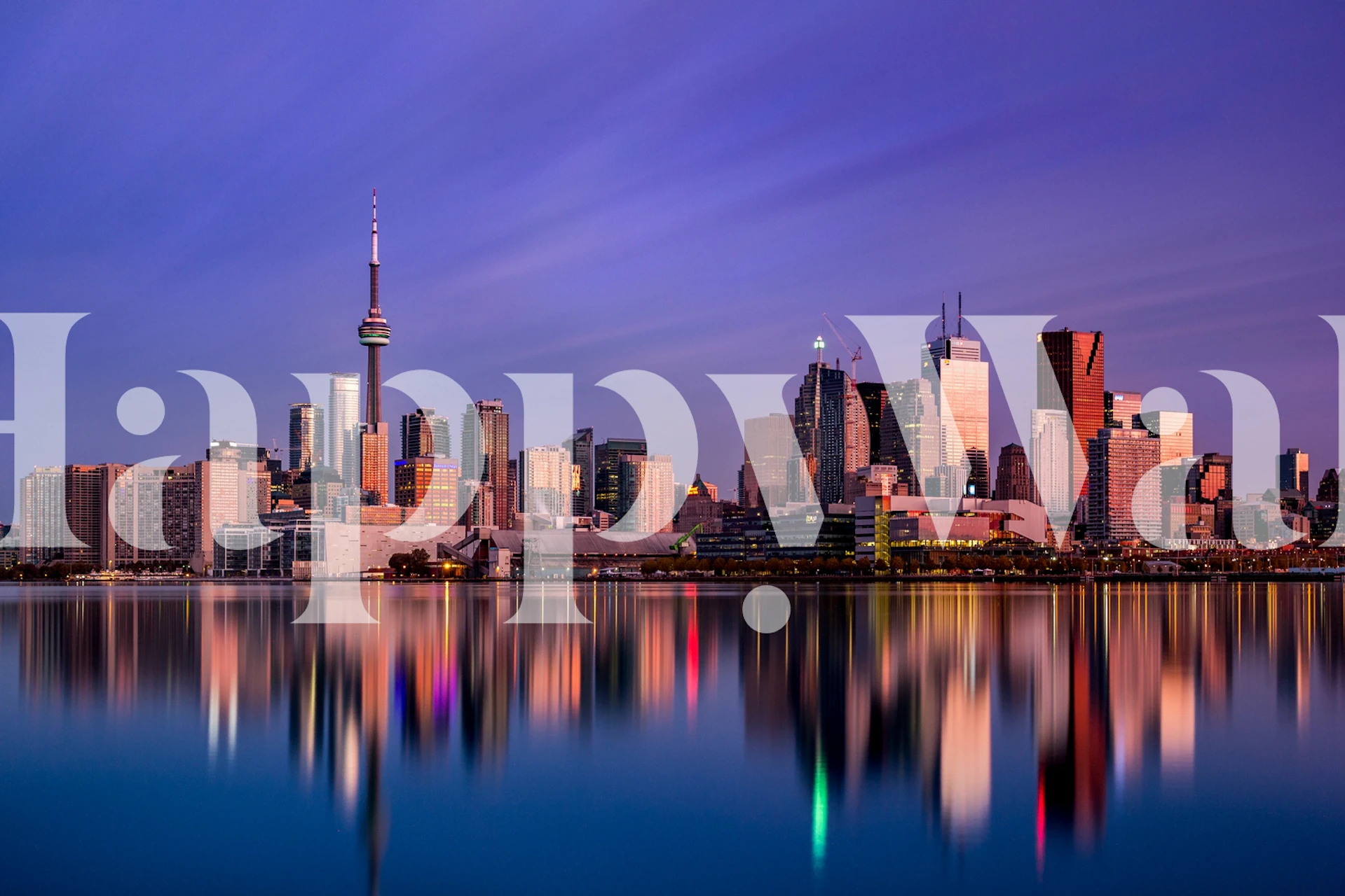 Toronto city skyline at sunset with vibrant purple sky wallpaper