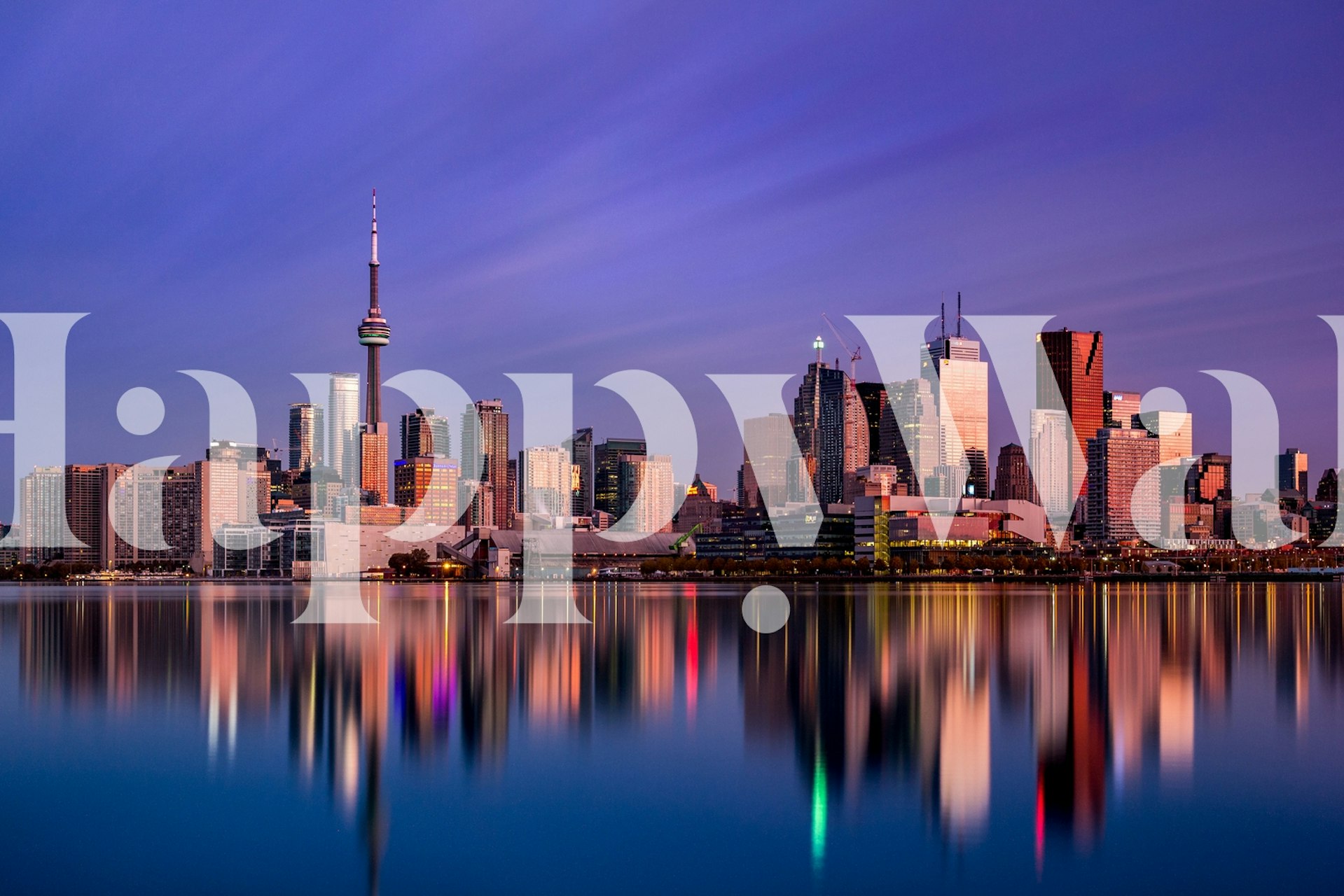 Toronto city skyline at sunset with vibrant purple sky wallpaper