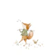 Wandering Fox with Bird Left on White