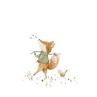 Wandering Fox with Bird on White carta da parati