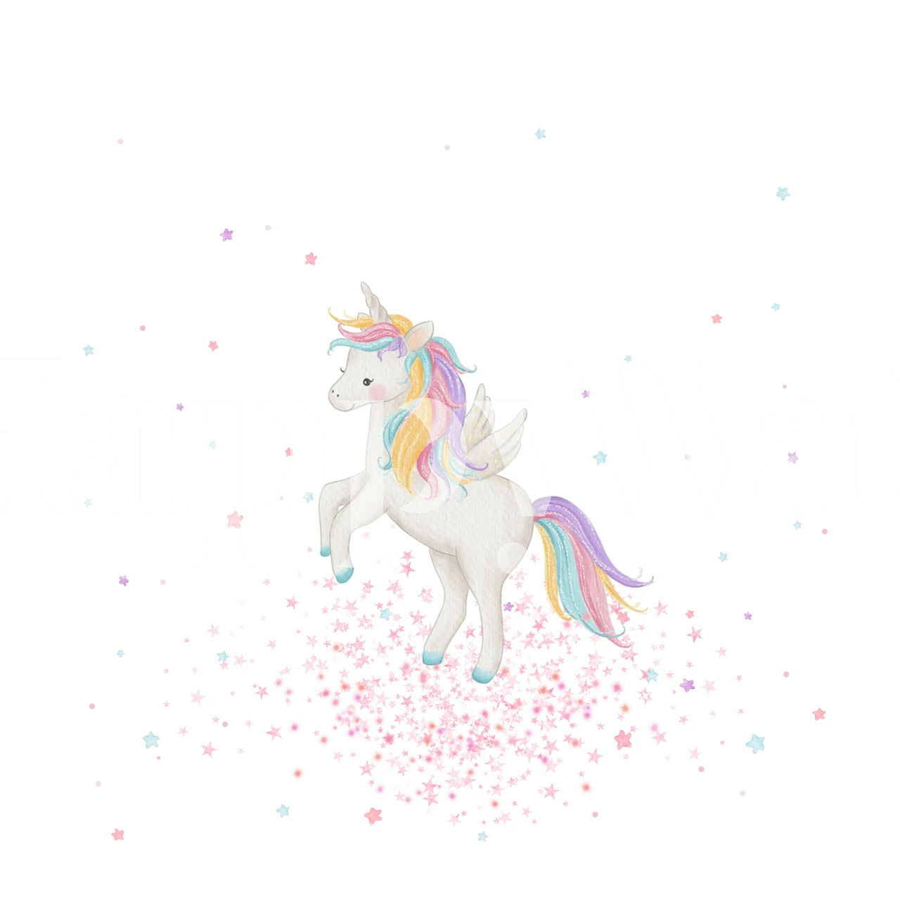 Rainbow unicorn with colorful mane and stars wallpaper