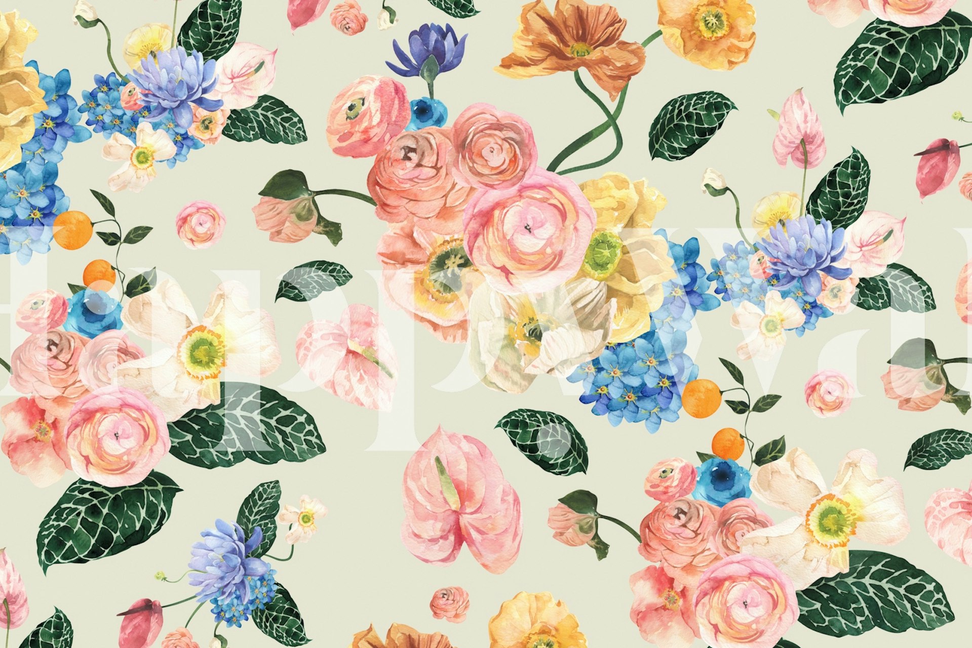 Tapeta Hand-Painted Floral Harmony v místnosti