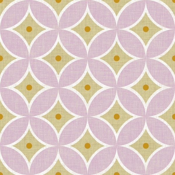 Retro Pink Circles on Warm Beige Linen