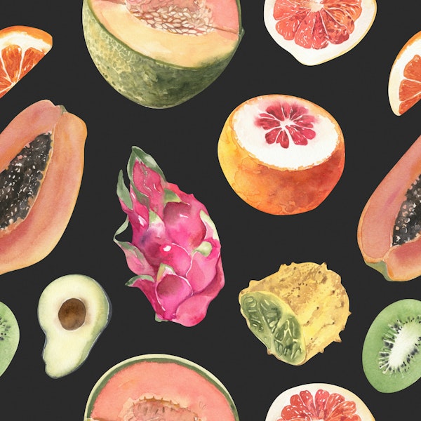 Tropical Fruits on Off-Black