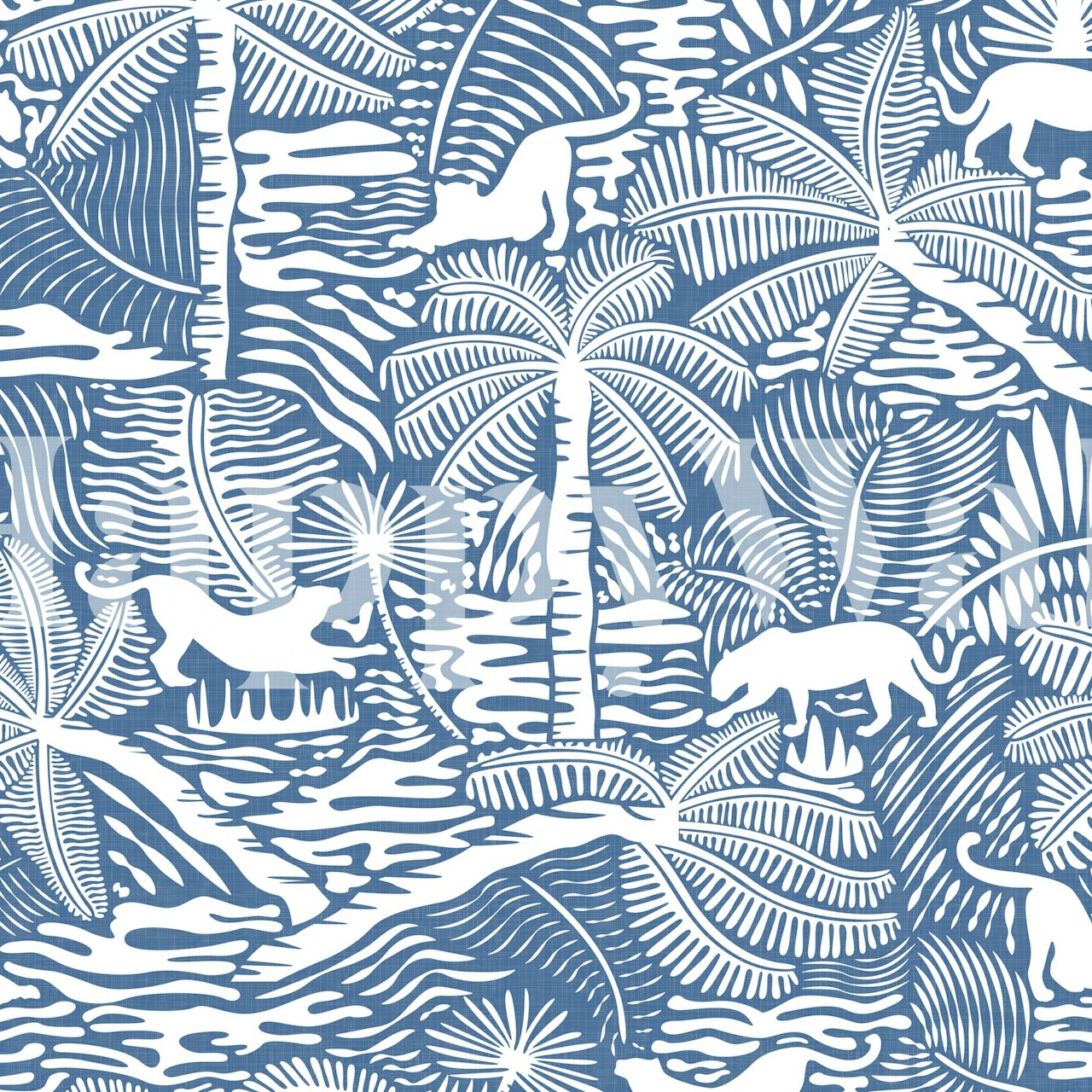Exotic jungle wallpaper on a calming blue background