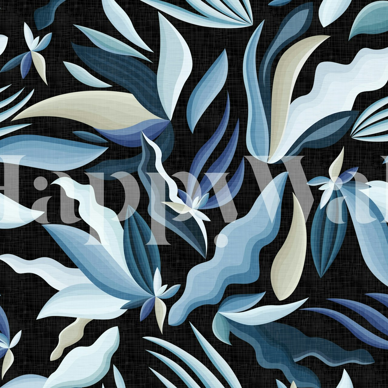 Tropical Plants and Leaves Moody Blue WM σε ένα δωμάτιο