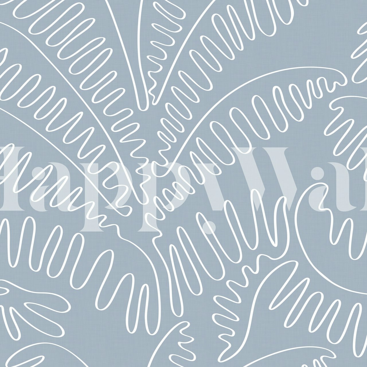 Palm leaves line art in light pigeon blue wallpaper