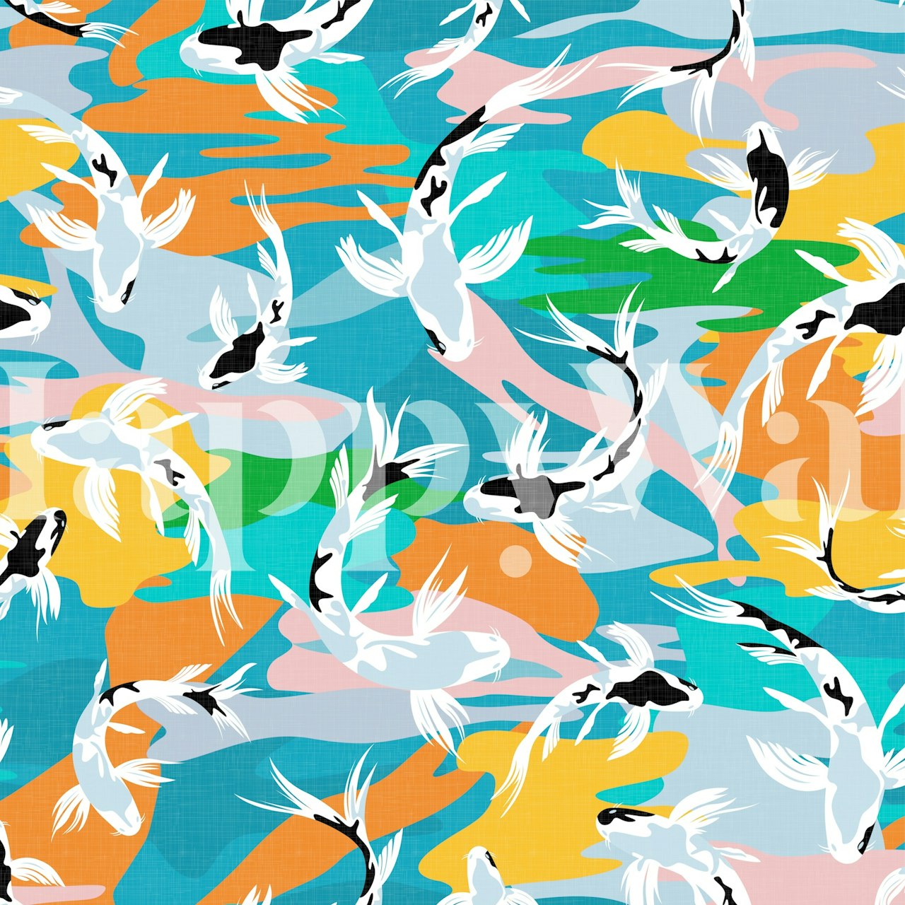 Colorful koi pond wallpaper in a room