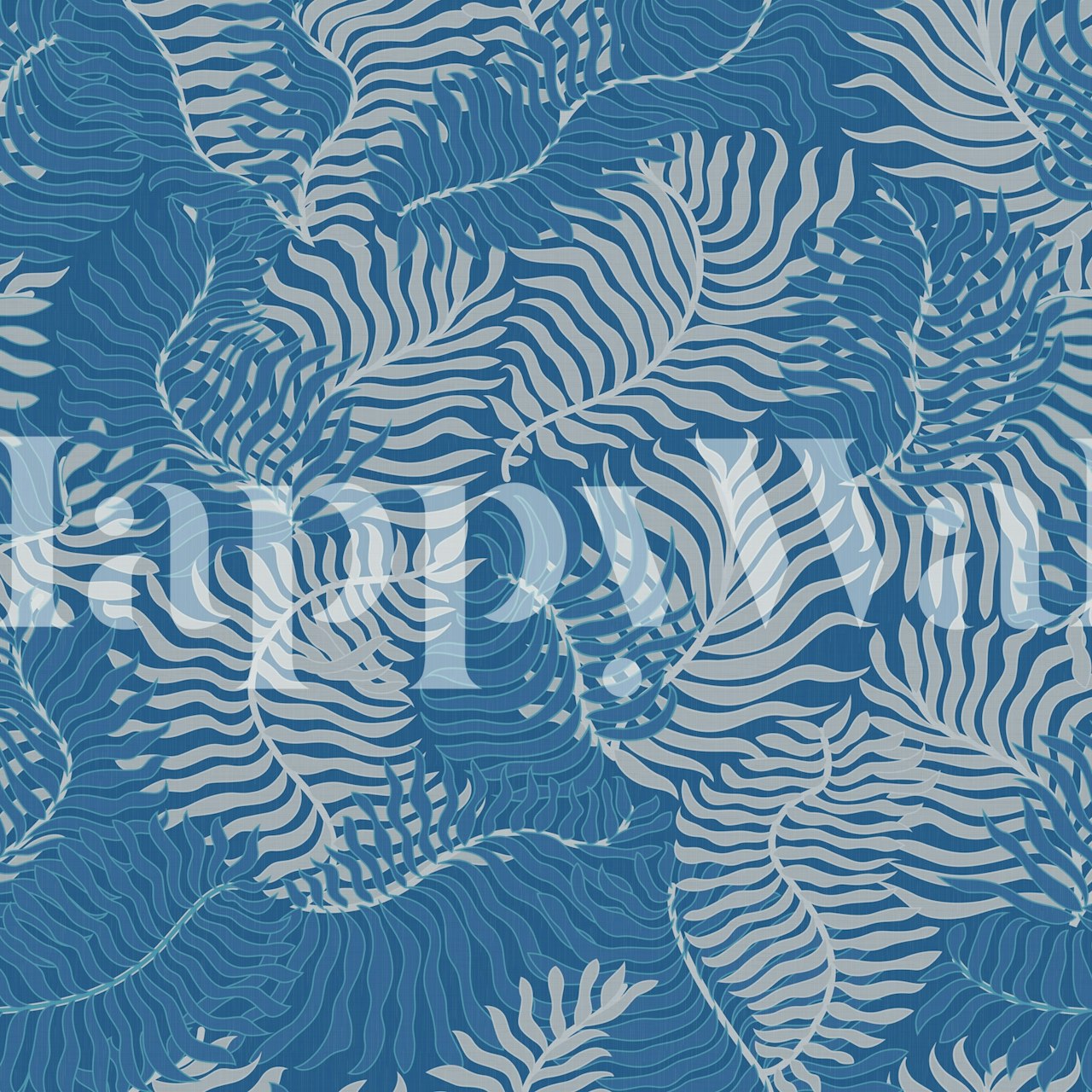 Retro Tropical Leaves on Blue WM dans une pièce