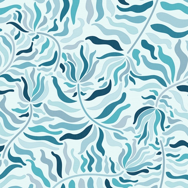 Abstract Decorative Flowers Teal WM