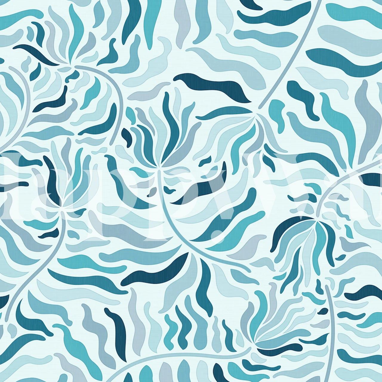 Abstract Decorative Flowers Teal wallpaper in a room