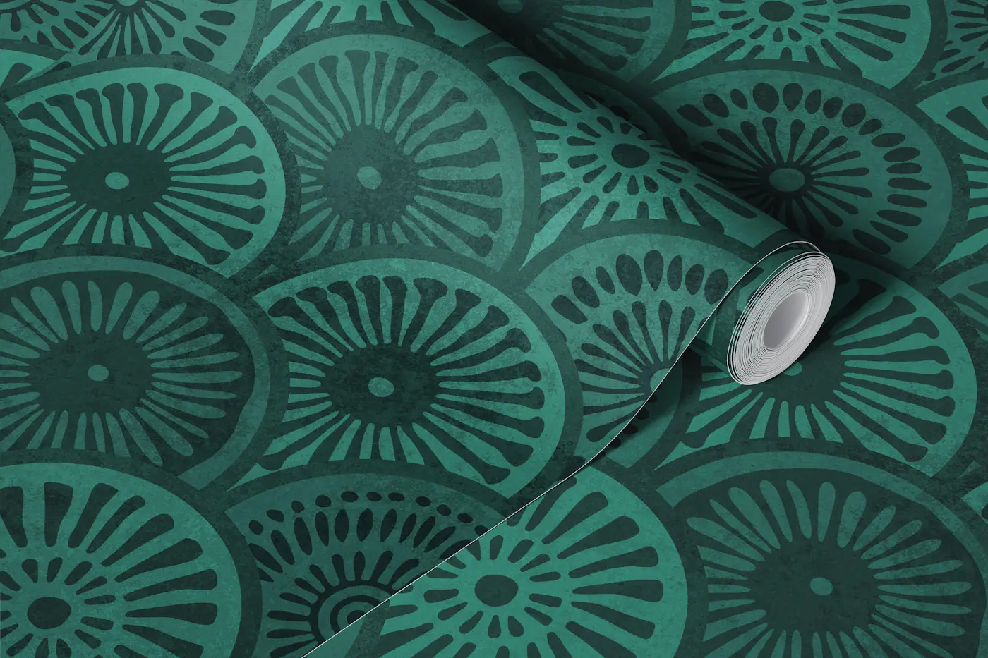 Refined Bohemian Scallop Shapes Emerald Teal wallpaper roll
